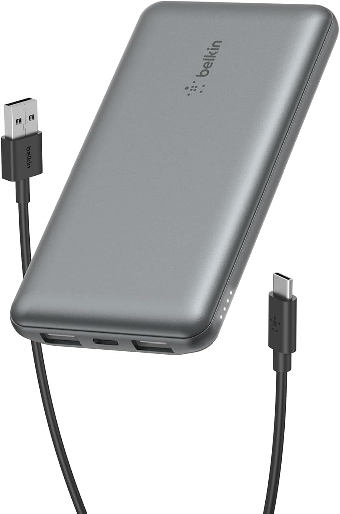 Belkin 10000mAh 15W 3 Port Power Bank, USB A to USB C Cable Included | Fast Charging, iPhone 17, Samsung Galaxy, Pixel, Airpods, iPad, Nintendo Switch 2, Battery Pack, USB C Port, USB A Port by Unknown