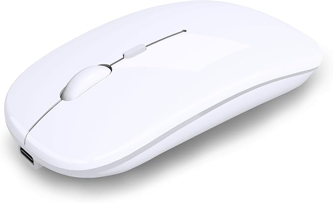 AIKOKOK Wireless Bluetooth Mouse, Rechargeable Dual Mode Mouse,Bright White | BT 5.2 & 2.4G USB Receiver, 3 Adjustable DPI,LED Lights,Slim,Silent,Portable Computer Mouse for Laptop,PC,MacBook,iPad,Tablet by AIKOKOK