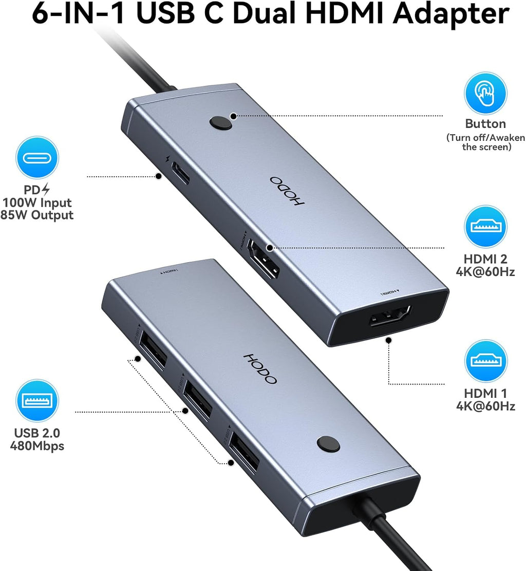 HODO Docking Station to Dual HDMI Monitors USB C to Dual HDMI Adapter 4K - Image 2