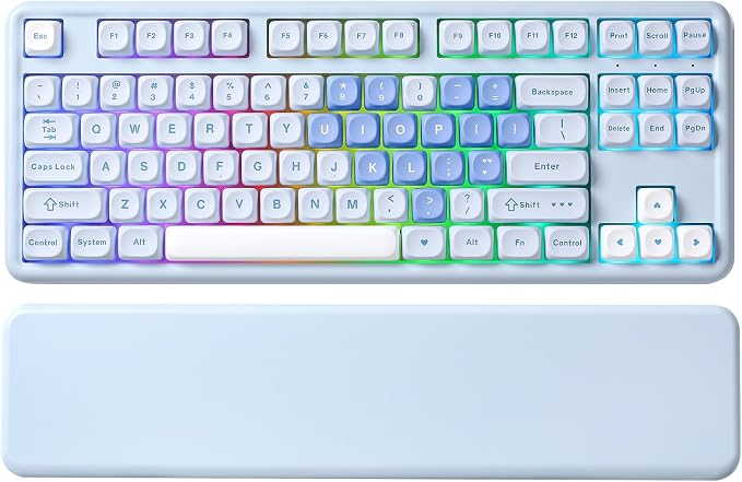 YUNZII B87 TKL Wireless Mechanical Keyboard (Blue Heart,Cocoa V2 Switch) | QMK/VIA, Wrist Rest, CreamyTyping, Cute MOA Keycaps, Gasket Mount, Hot Swap, RGB Backlit, NKRO, BT/2.4G/USB-C, for Win/Mac by YUNZIIMECHANICALKEYBOARD