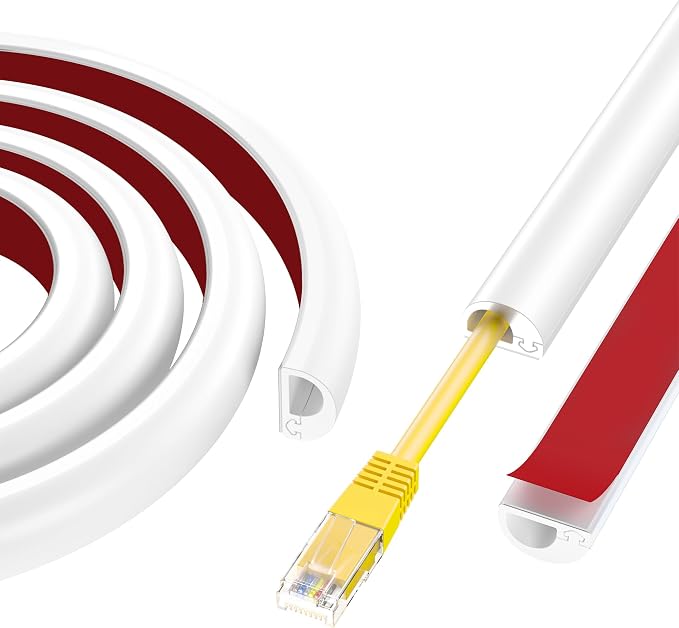 118" Cord Hider Wall, Self Adhesive Silicone Cord Covers for Wires On Wall, Cord Hider for Wall Mount TV, Flexible Cable Cover Raceway Kit for 1 Wire, White (0.59" W x 0.39" H) by ANNISITE