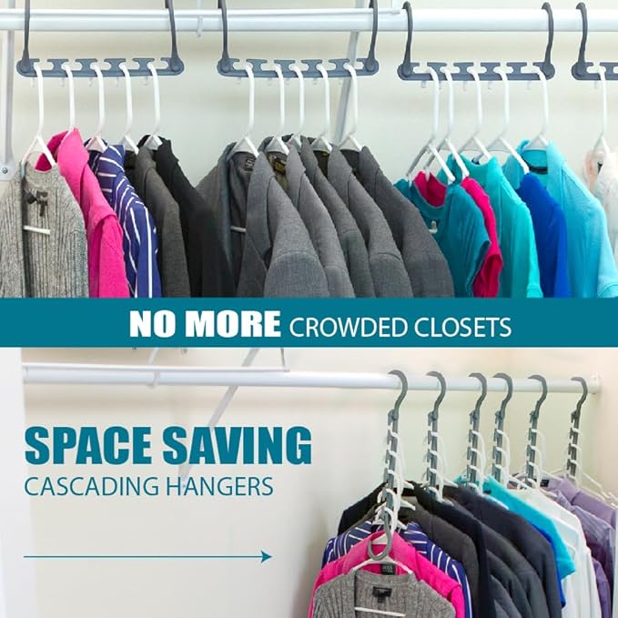 Wonder Hanger Max Space Saving Closet Hangers, 10-Pack, 360° Swivel, Grey | Cascading closet hangers organize shirts, pants and accessories vertically to save space; foldable 360° swivel design - Image 6