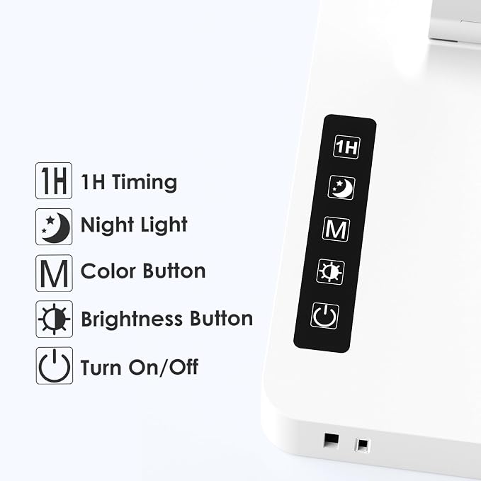 Infiway LED Desk Lamps for Home Office: Desk Lamp with USB Charging Port - 1 USB-A, 1 Type-C Ports, 2 AC Power Outlets, Touch Control Dimmable 5 Color 5 Brightness, Night Light(White) - Image 5