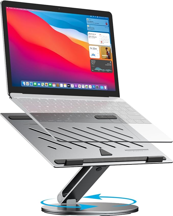 YICOSUN Laptop Stand for Desk, 360° Rotating Height Adjustable Computer Stand, Ergonomic Aluminum Laptop Riser with Ventilated Cooling, Foldable for 10-16 inch MacBook Pro Air Neo Dell HP - Gray by DeliveringDesktopFashion