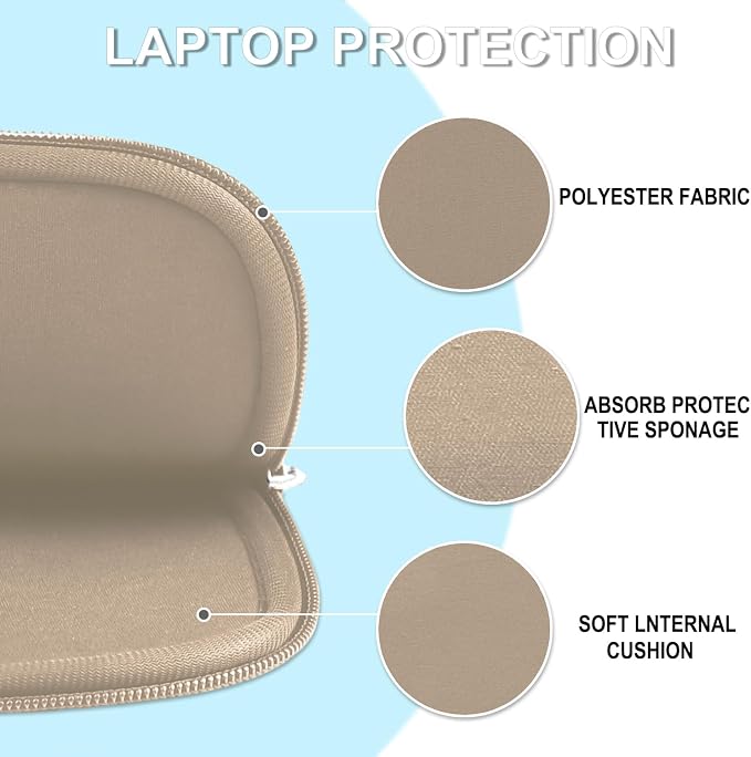 14 inch Laptop Case, Shockproof Protective Laptop Cover Briefcase Carrying Computer Bag with Accessory Pocket Portable Computer Sleeve for 14" MacBook, HP, Dell, Lenovo, Acer, Khaki - Image 5