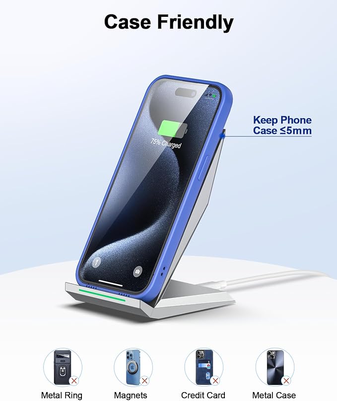 Fast Wireless Charger, NANAMI Wireless Charging Stand Compatible iPhone 17/17 Air/17 Pro/16/16 Plus/15/14/13/12, Desktop Charger Dock Phone Charging Stand for Samsung Galaxy S26/S25/S24/S23/S22/S21 - Image 6
