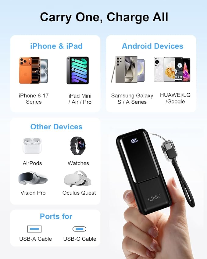Mini Portable Charger,Small 22.5W PD Power Bank,10000mAh USB C in&Out Fast Charging Pocket Size Battery Pack,Travel Essentials Phone Charger for iPhone 17 16 15 Pro Air,Samsung S24,Android,iPad etc - Image 7