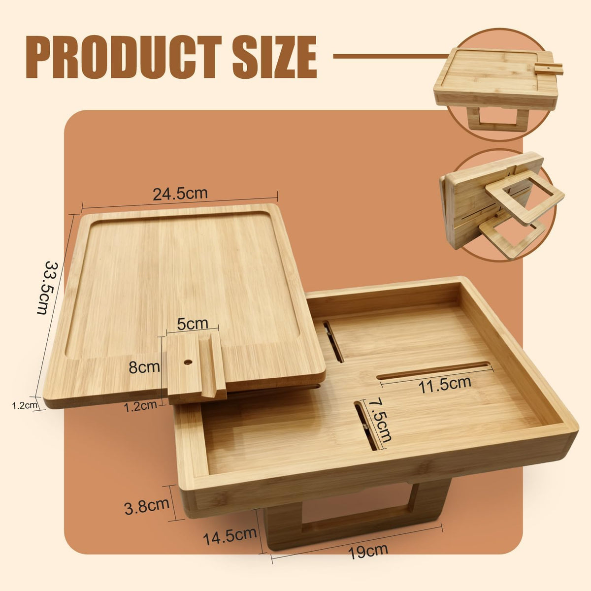 Bamboo Sofa Arm Tray Rotating Tabletop Couch Arm Table - Image 2