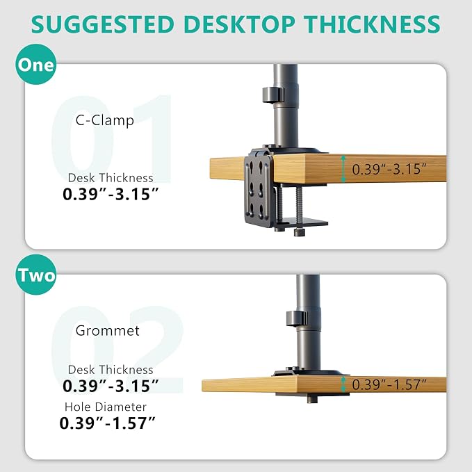 WALI Stacked 4 Monitor Mount for Max 49" UItrawides and Three 27" Monitors | Tall Quad Monitor Stand up to 44lbs, Full Motion with Tilt, Swivel, C-Clamp & Grommet Base, VESA 75/100mm (GSDM004S-P), Black - Image 6
