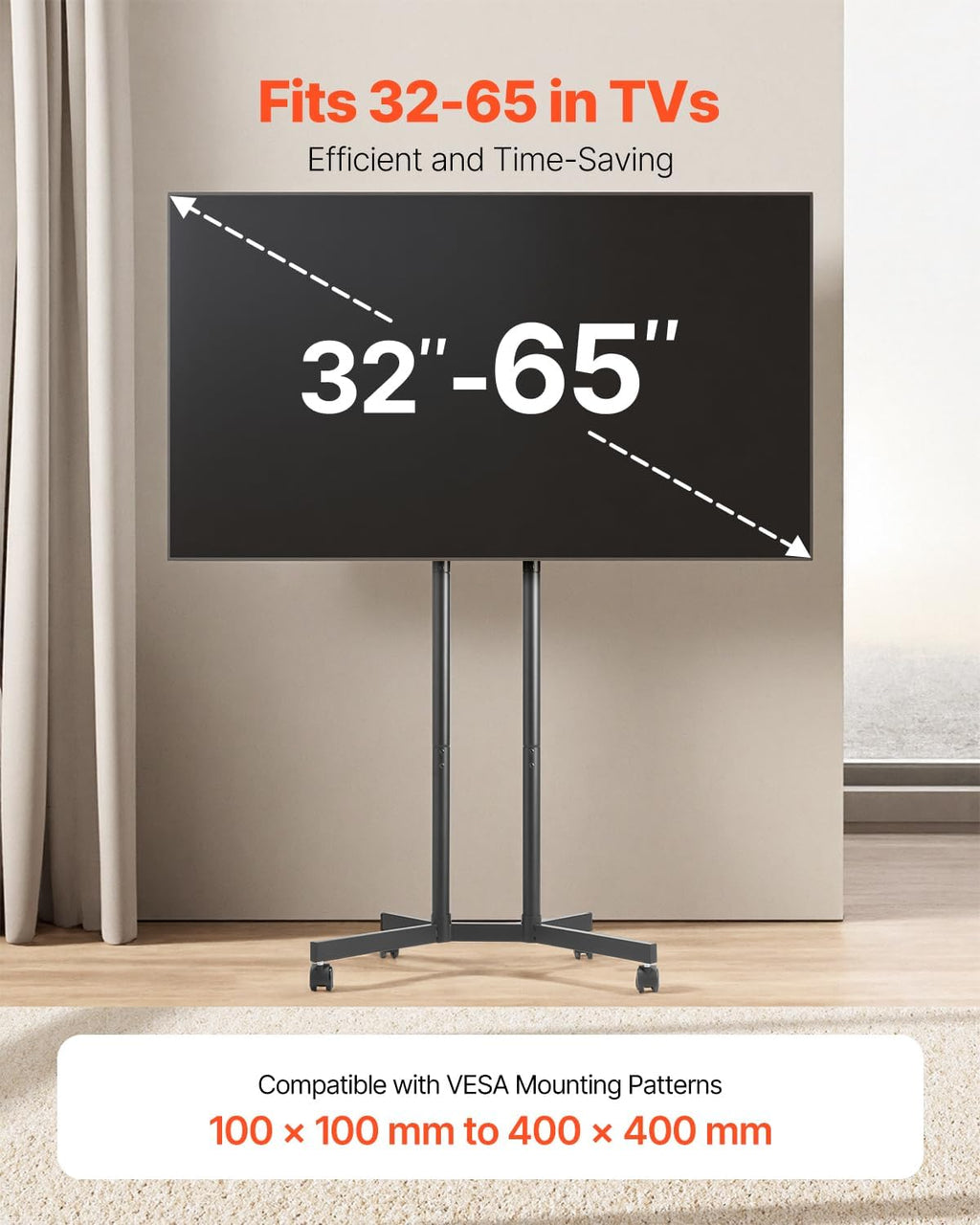 VEVOR Rolling TV Stand for 32-65" Screens, 88 Lbs, VESA 400 - Image 2