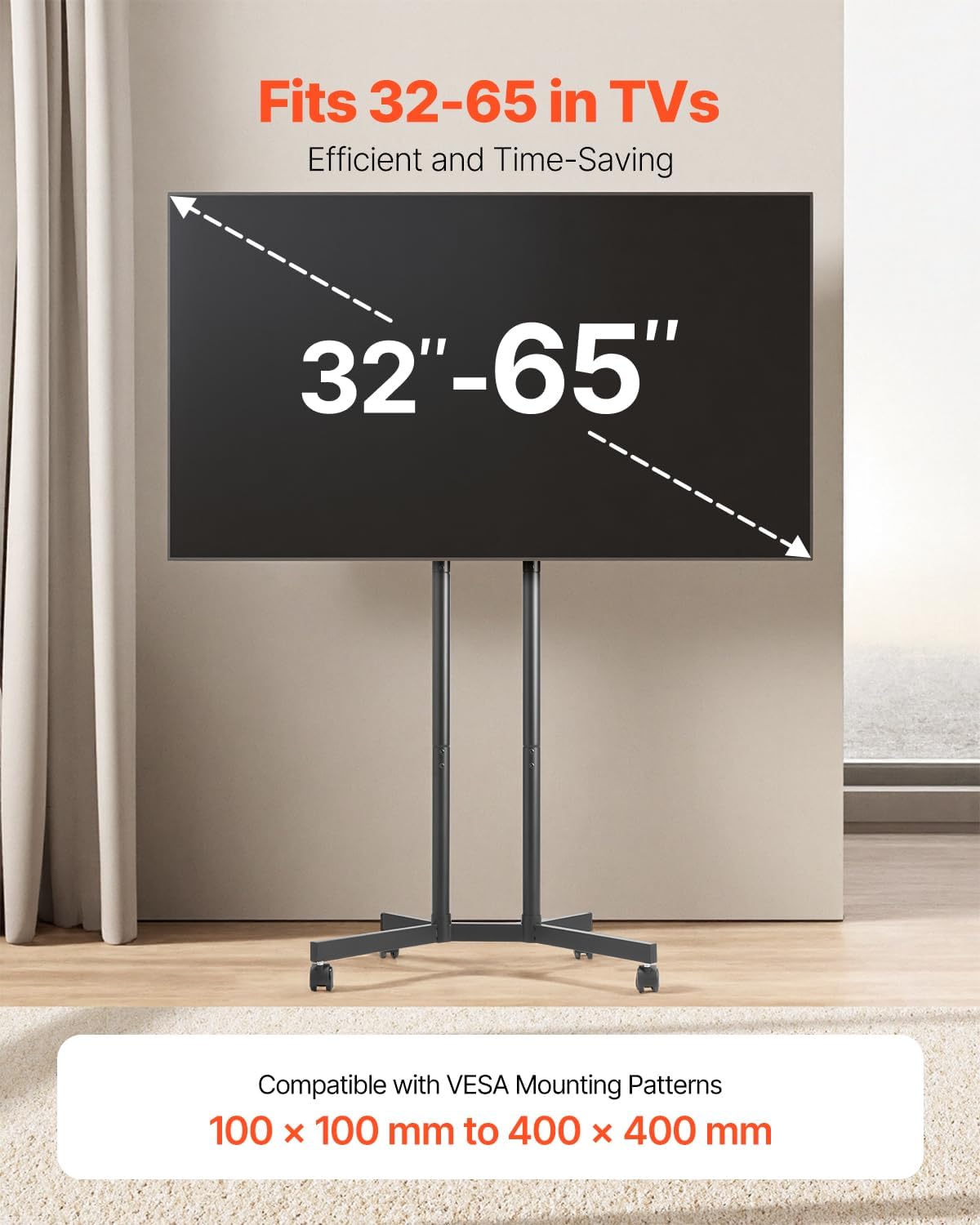 VEVOR Rolling TV Stand for 32-65" Screens, 88 Lbs, VESA 400 - Image 2
