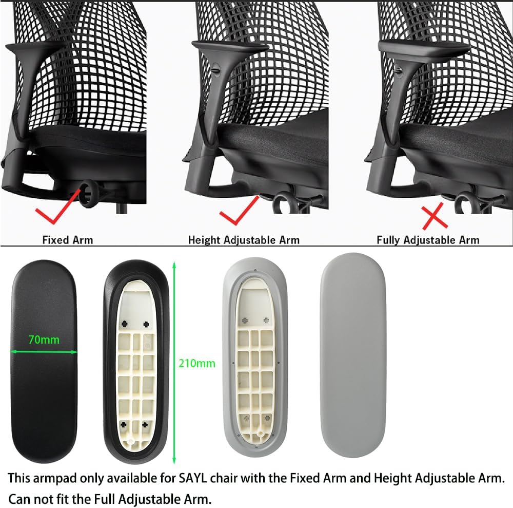 Arm Pads Caps Replacement for Herman Miller Sayl Office Chair, Fixed and Height-Adjustable Armrest, Light Gray Vinyl (1-Pair) - Image 3