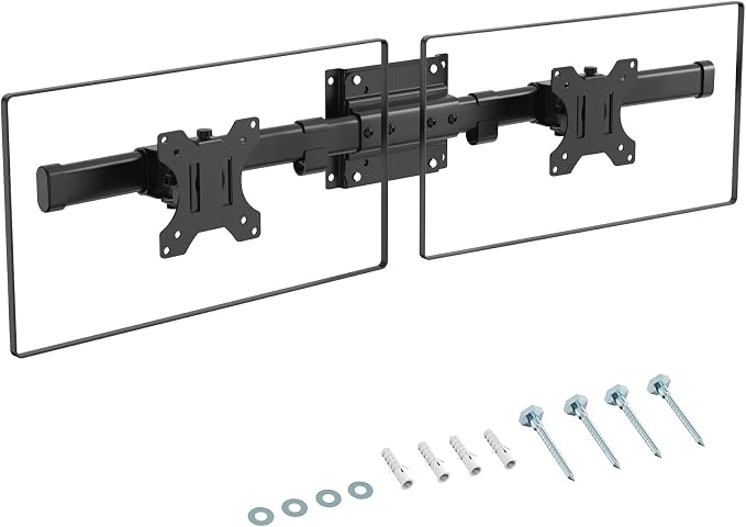 Dual Monitor Wall Mount, Horizontal Assembly Mount for 2 Monitor Screens up to 35 inches, Max. 10kg per Arm, VESA 75x75/100x100mm,Black by PUTORSEN