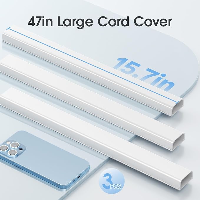47in XX-Large Cord Hider Wall Mounted TV, Pre-drilled Cord Cover, Wire Hiders for TV on Wall, Paintable Cable Cover, W2.36in H0.75in - Image 2