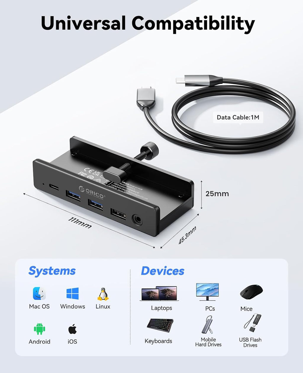ORICO Clip Docking Station, 8-in-1 Clamp USB C Hub with 4K@60Hz HDMI, 100W PD, Gigabit Ethernet, 4xUSB Port, AUX, 10Gbps Clamp Docking Station for Laptop, MacBook, PC (Adapter Not Included) - Image 8