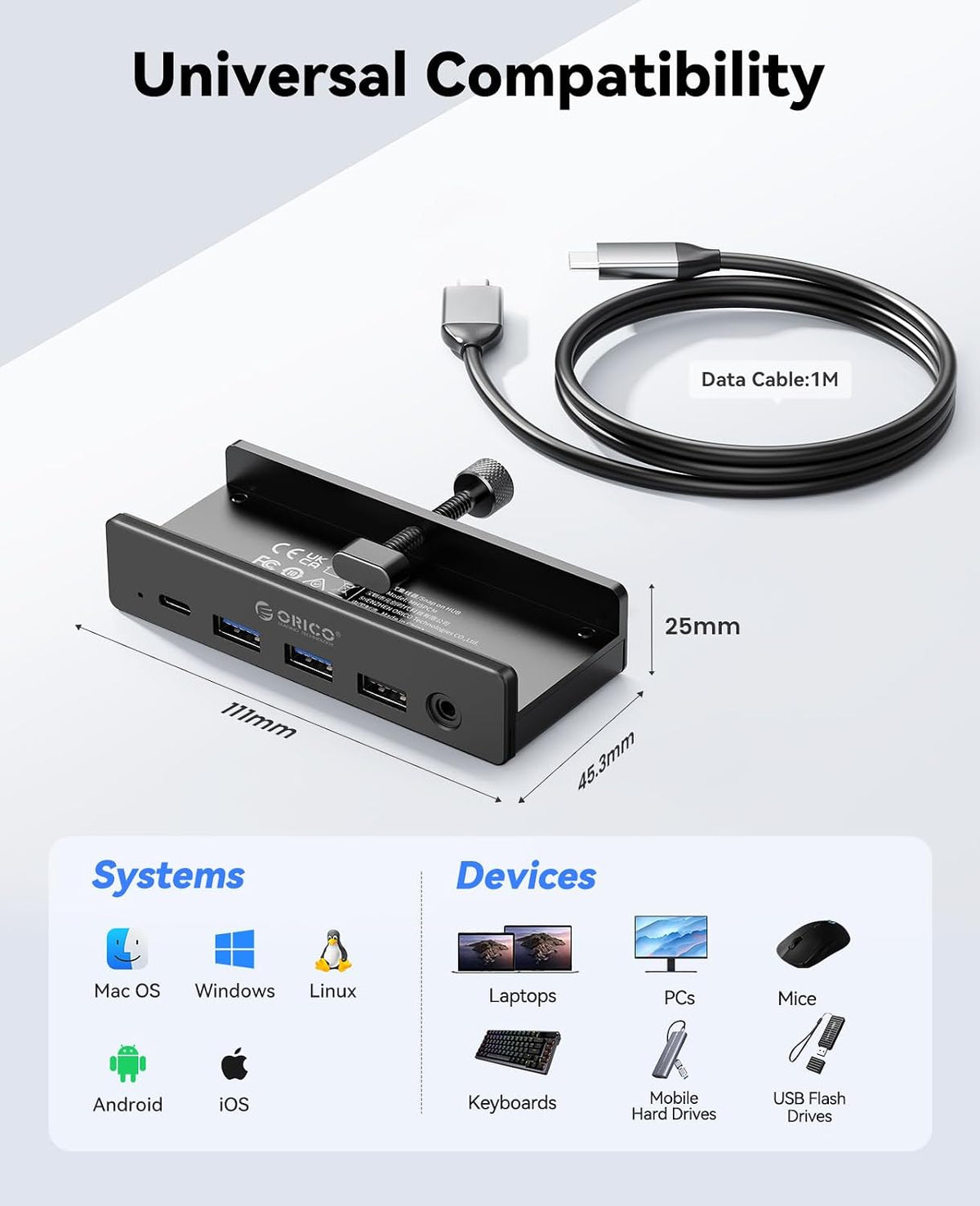 ORICO Clip Docking Station, 8-in-1 Clamp USB C Hub with 4K@60Hz HDMI, 100W PD, Gigabit Ethernet, 4xUSB Port, AUX, 10Gbps Clamp Docking Station for Laptop, MacBook, PC (Adapter Not Included) - Image 8