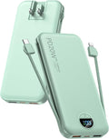 citicr Portable Charger 10000mAh PD20W w/Built-in Cables & Wall Plug Green | Fast charging, Built-in wall plug, LED display, Charge 5 devices at once, Pass through charging, TSA approved, Pocket size by CITICR