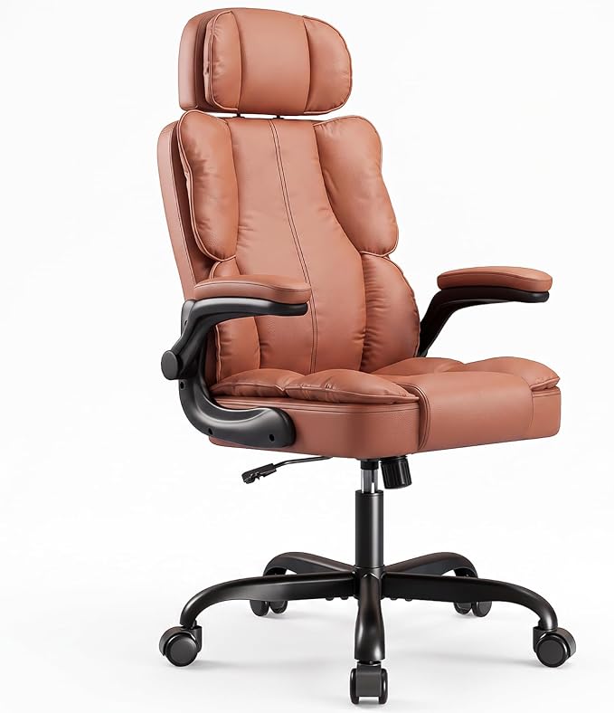 Kensaker Managerial Executive Chair with Adjustable Headrest | High Back Lumbar Support Computer Chair PU Leather Chairs Comfy with Double Padding & 135° Rocking for Home Office, Brown by Kensaker