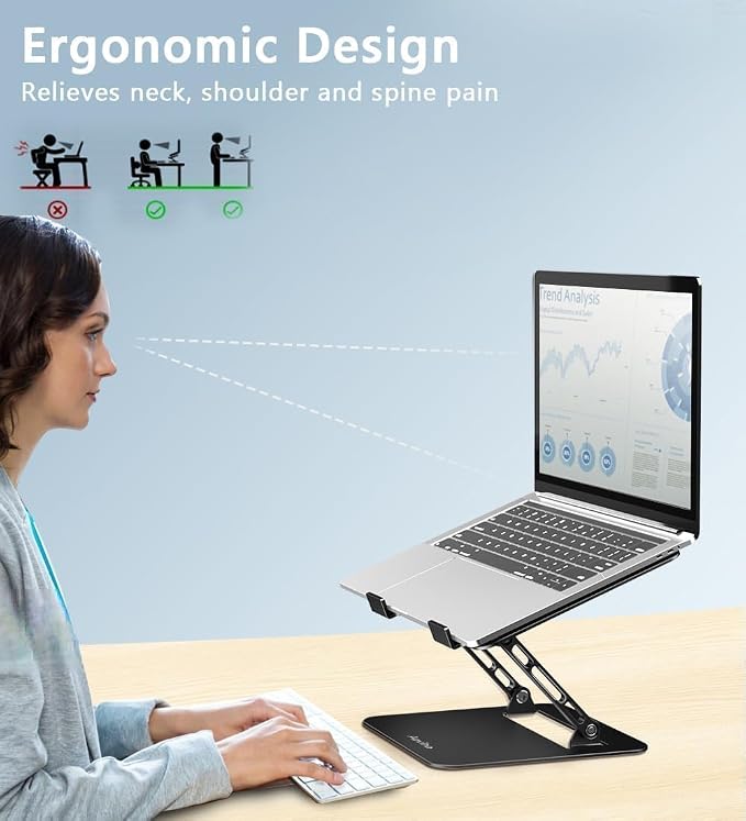 Aoviho Adjustable Laptop Stand for Desk, Portable Laptop Stand Holder and Riser, Foldable Aluminum Notebook Computer Stand for MacBook Air Pro HP Lenovo Dell Samsung Chromebook, 10-15.6 inch, Black - Image 2