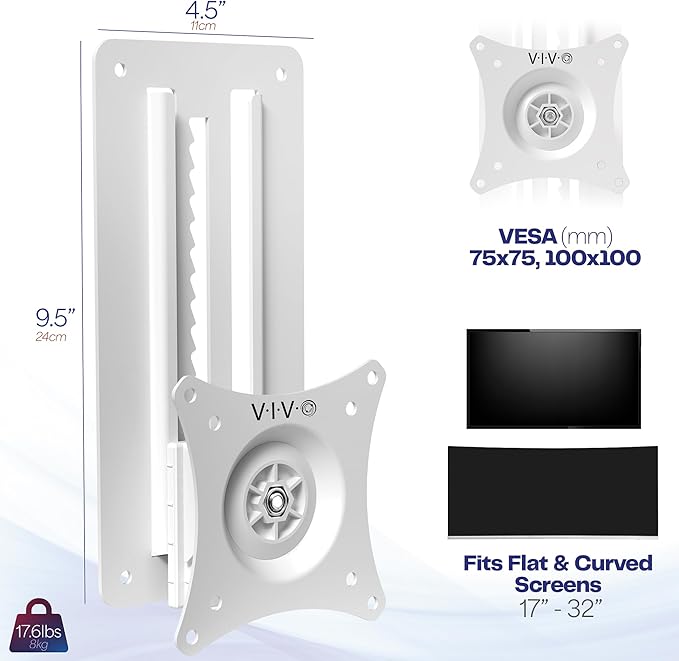 VIVO Height Adjustable 17 to 32 inch Single Monitor Articulating Wall Mount for Standing Workstations, Fits 1 Screen with Max VESA 100x100mm, White, MOUNT-VW01AW | Height Adjustable Articulating Wall Mount for Standing Workstations, Max VESA 100x100mm,... - Image 3