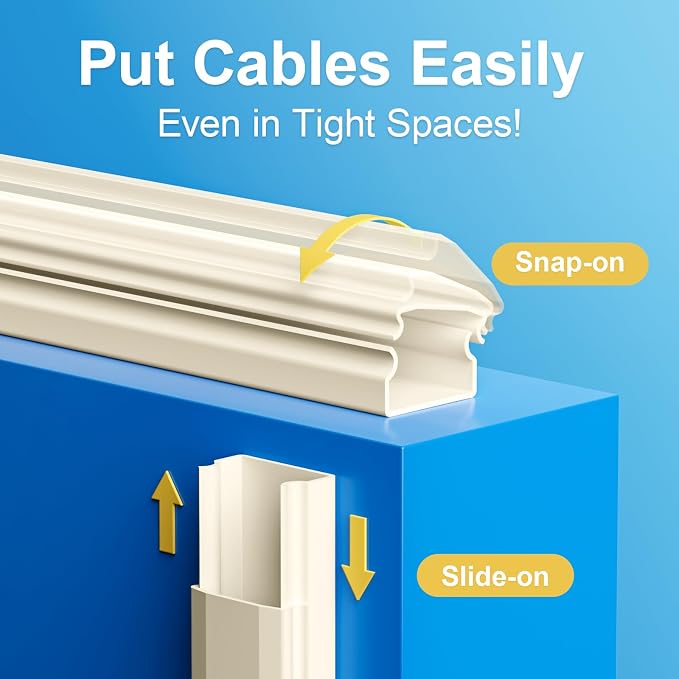 Yecaye TV Cord Hider, 42in Cord Cover Wall Mounted, W1.18in H0.6in, Beige | Large Cable Hider, Wire Covers for 4 Cords, Cable Raceway Wire Hiders for TV on Wall, Cable Cover Cord Concealer - Image 8