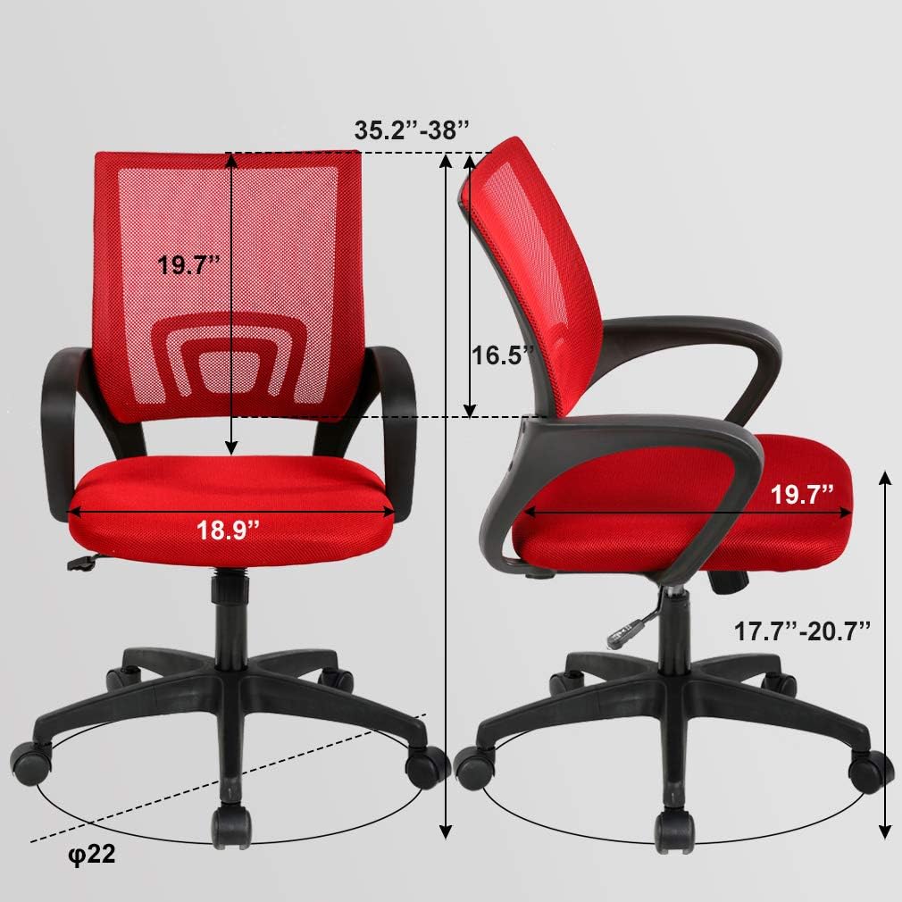 BestOffice Home Office Chair Ergonomic Desk Chair Mesh Computer Chair with Lumbar Support Armrest Executive Rolling Swivel Adjustable Mid Back Task Chair,Red - Image 3