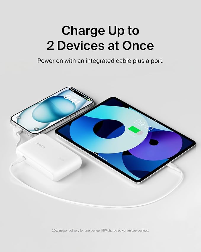 Belkin 10000mAh 20W USB C Power Bank, Portable Charger for iPhone & iPad | Fast Charging, Integrated USB C Cable, Eatra USB C Port, iPhone 17, iPad, Samsung Galaxy S26, Charge 2 Devices - Image 7