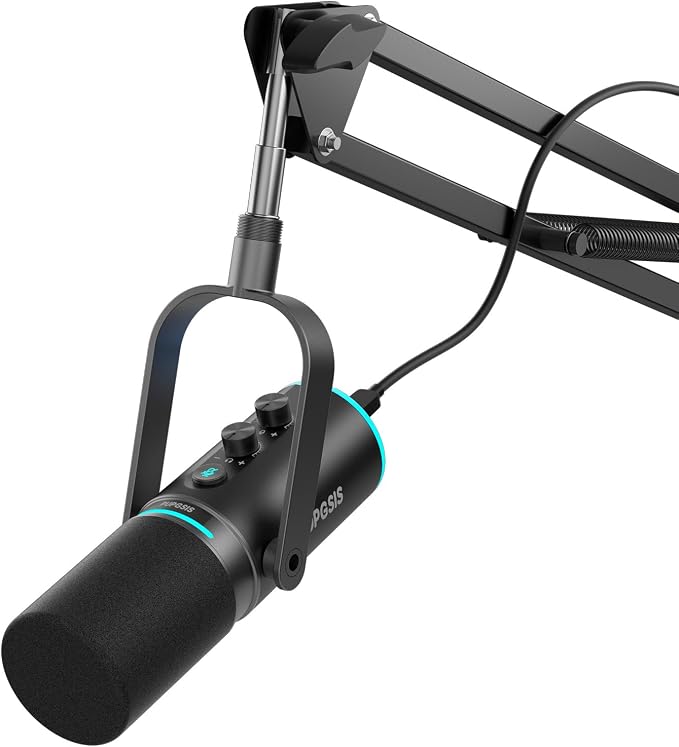 PUPGSIS XLR/USB Podcast Microphone, Gaming Mic with Mute Button, Reverb Effects, Noise Cancellation, Boom Arm Stand, Headphones Jack, Dynamic Microphone for Streaming/Recording/Gaming/Vocal-Black by PUPGSIS