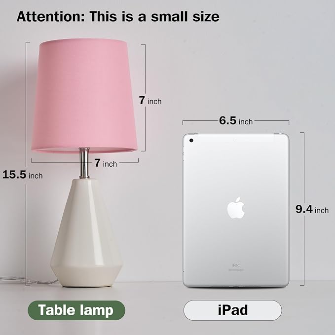 Small Bedside Table Lamp for Bedroom-Reading Desk Lamp Set of 2,with 3 Color Temperatures,15.5" Nightstand Ceramic Lamp with Fabric Shade for Kids Room,Living Room,Dorm,Home Office - Image 7