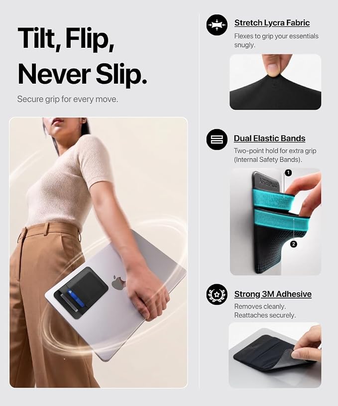2-Pocket SSD & Hard Drive Holder for Laptop, Reusable 3M Adhesive | Stick-On Sleeve for Portable SSDs | 5.1 x 3.4-Inch Pouch | Separate Pocket for Cables | Built-In Safety Strap - Image 6