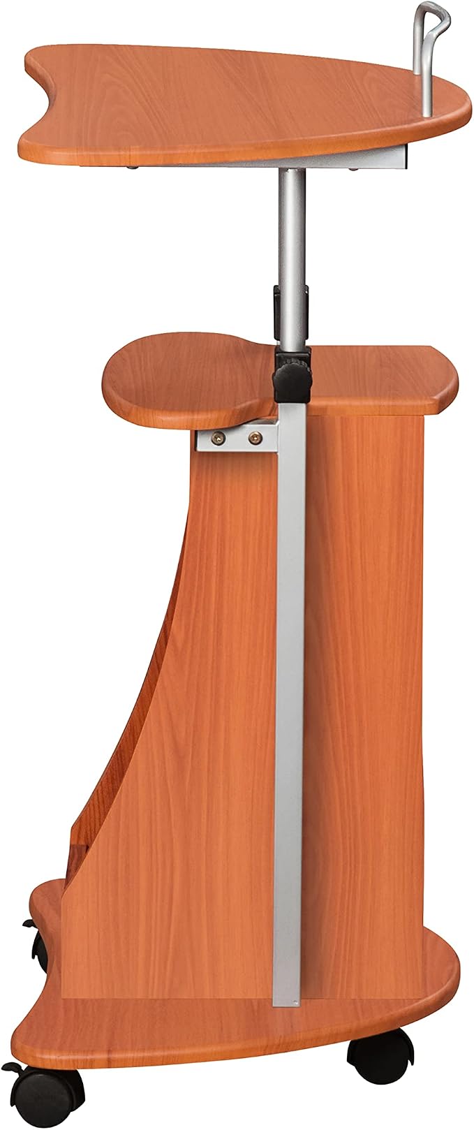 Adjustable Height Laptop Cart With Storage. Color: Woodgrain | Adjustable height rolling laptop cart with storage drawer, open shelf, wheels, sit‑stand design for office or medical use - Image 9