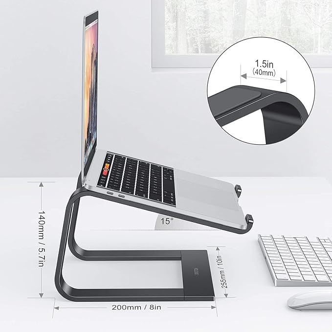 OMOTON Laptop Stand, Detachable Mount for MacBook Air/Pro Dell HP Black | 11-17" Laptop Holder for Desk, Notebook Computer Mount, Lightweight Cooling for Desk, Ergonomic Home Office - Image 2