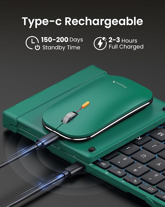 ProtoArc XKM01 Full-Size Foldable Keyboard Mouse Combo for Travel - Green | 105-key keyboard, slim mouse, hard case and phone stand; 3-device Bluetooth & 2.4G switching, for travel office use - Image 6