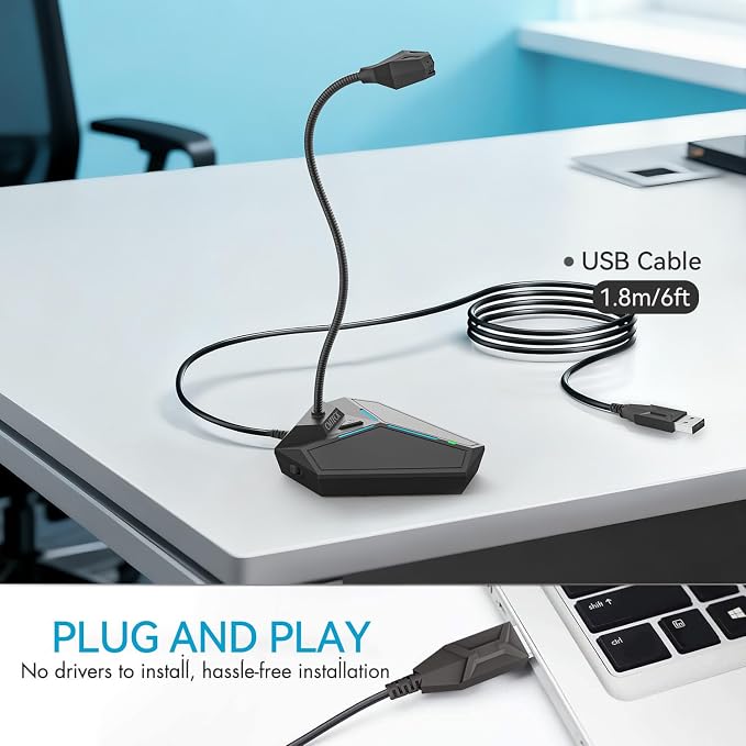 CMTECK USB Computer Microphone, Plug-and-Play, Studio-Quality for PC,Laptop | One-touch mute with LED indicator, noise-cancelling, 360° adjustable extra-long gooseneck desktop Mic. Works with Windows/Mac - Image 4