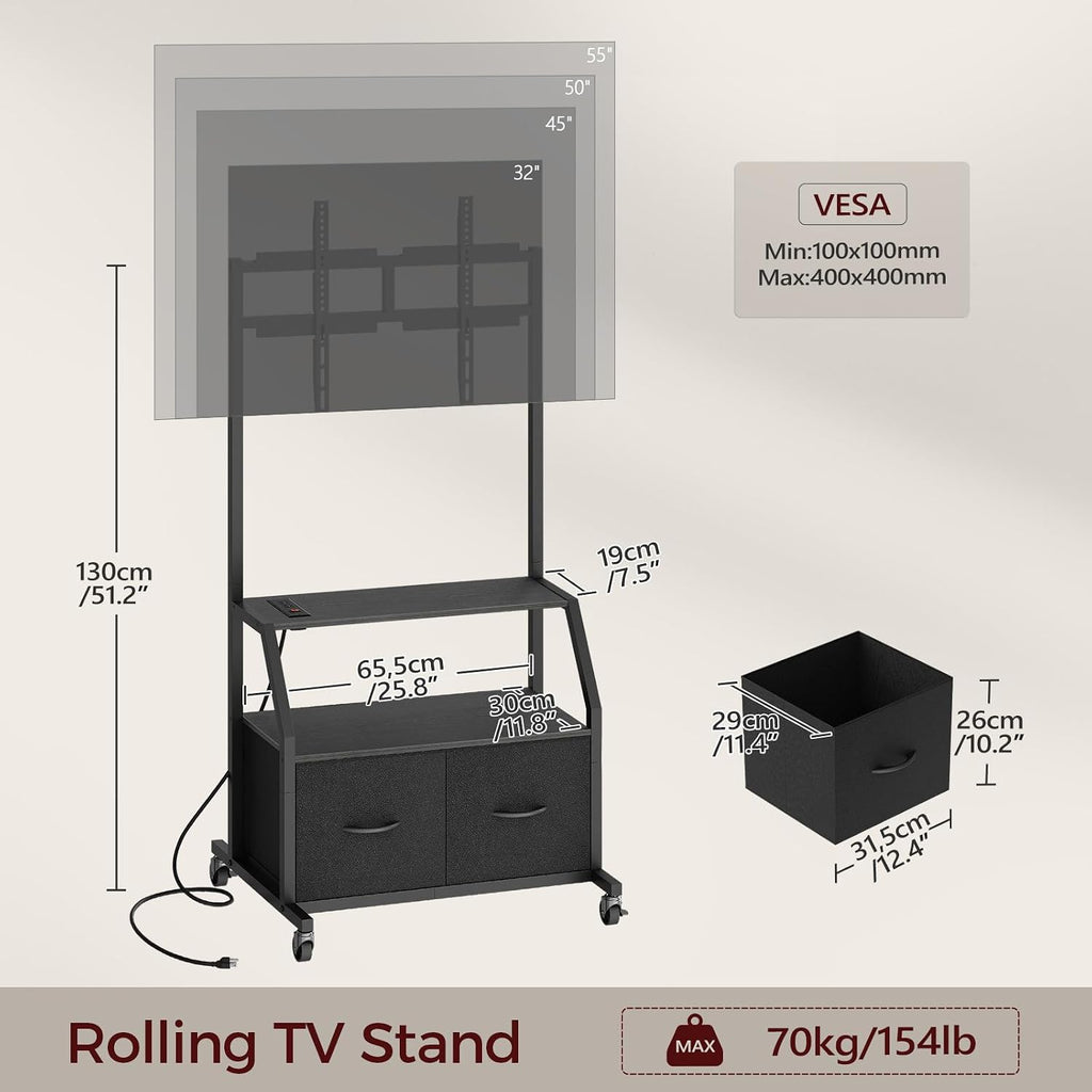 MAHANCRIS Rolling TV Stand with Mount and Wheels for 32"-55" TV - Image 3