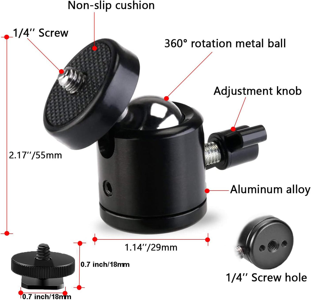 Universal 1/4" Swivel Mini Ball Head Screw Tripod Mount with Hot Shoe（2 Pack）, Eszkozta 360 Degree Rotating Mount Base Adapter for DSLR Cameras HTC Vive Tripods Monopods Camcorder Light Stand… - Image 2