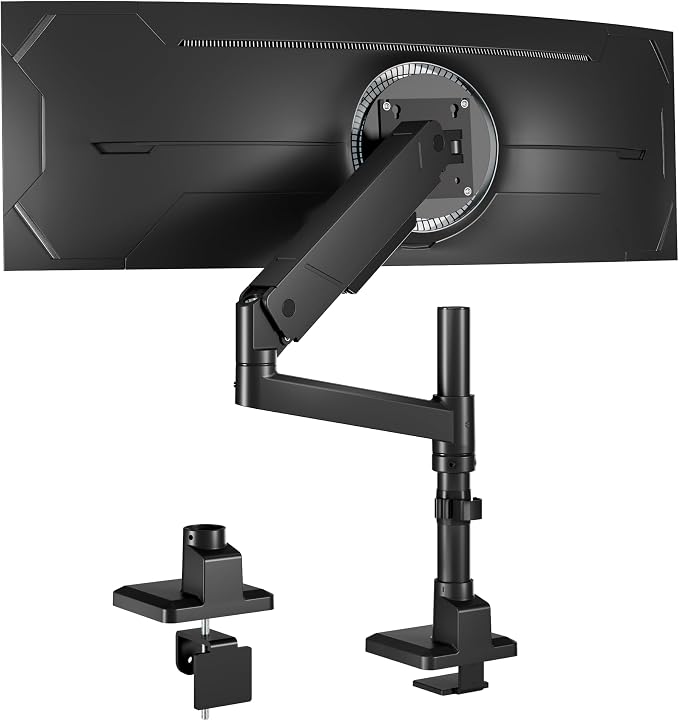 monTEK Tall Single Monitor Arm for 17 to 45 Inch Screen, Holds 35 Lbs | Adjustable Upgraded Heavy Duty Ultrawide Monitor Arm with C Clamp, Grommet Base, Cable Management, VESA 75/100mm by monTEK