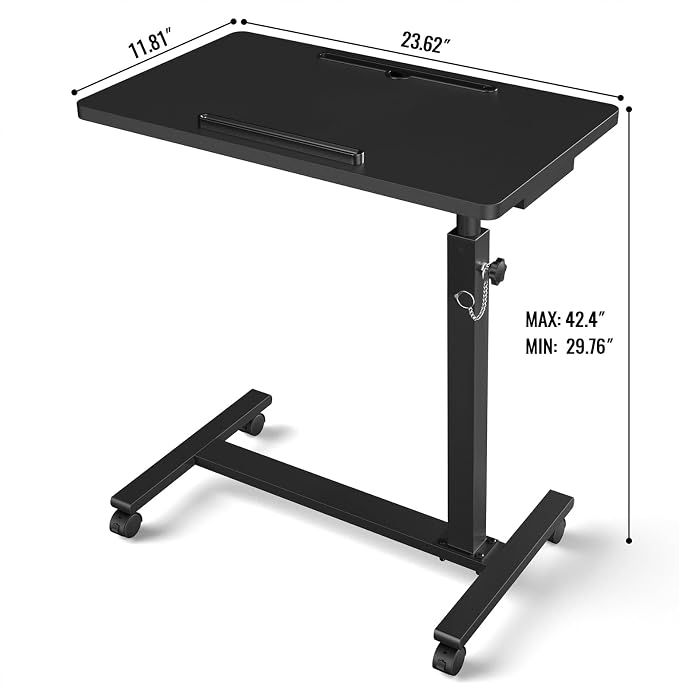 Eocnrhe Adjustable Overbed Bedside Table, Hospital Bed Table with Wheels, Portable Rolling Desk, Mobile Small Standing Desk, Rolling Laptop Stand, Computer Cart - Image 3