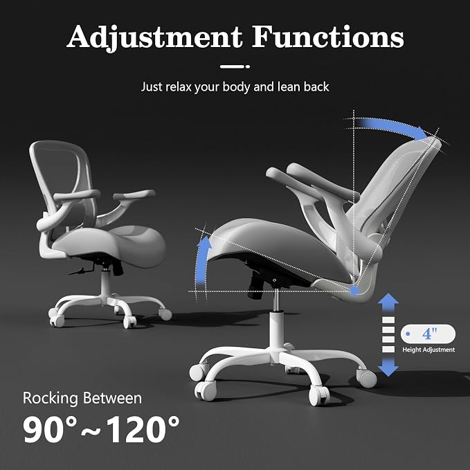 GYI Ergonomic Office Chair with Memory Foam Cushion, Computer Desk Chair | 4.7" Thickened Seat , 3D Flip-up Arms, Adjustable Lumbar Support, 350 lbs Capacity, Grey - Image 8