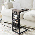 C-Shaped End Table with Fast-Charging Station, Small Couch Side Table with Storage Bag, Sofa TV Tray Table for Living Room, Bedroom, Bedside ET-GY-1 by NEFROM