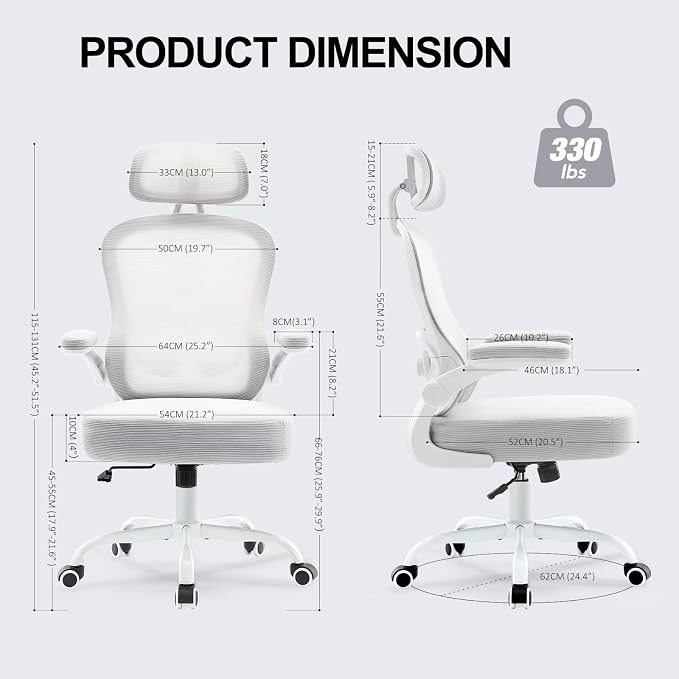 Ergonomic Office Chair,Ultra Thick Spring Cushion Desk Chair,Grey | Adjustable Lumbar Support and Headrest,Flip-up Arms,Rocking Function,Mesh Home Office Computer Chair - Image 2