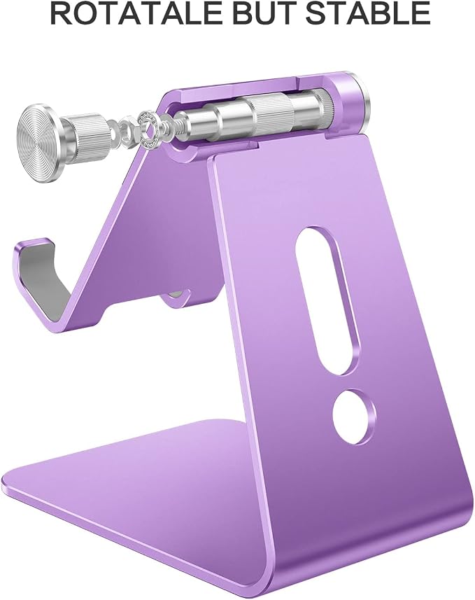 OMOTON C2 Adjustable Aluminum Cell Phone Stand with Charging Cutout, Purple | Sturdy 3mm Aluminum, Charging Port, 270° Adjustable, Non-Slip Silicone Pads, Works with Thick Cases, for All Smartphones - Image 5