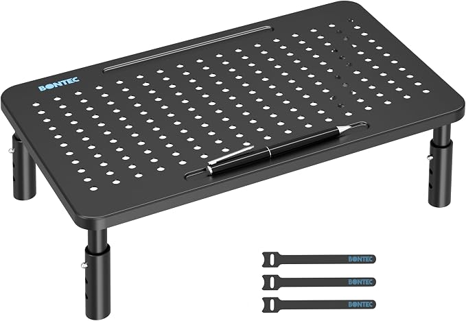 BONTEC Monitor Stand for Desk 1 Pack, 3-Level Height Adjustable | 14.5 x 9.1 in Ergonomic Metal Computer Stand with Pen Holder & Cable Management for Printer, Laptop and Office Workstation by BONTEC