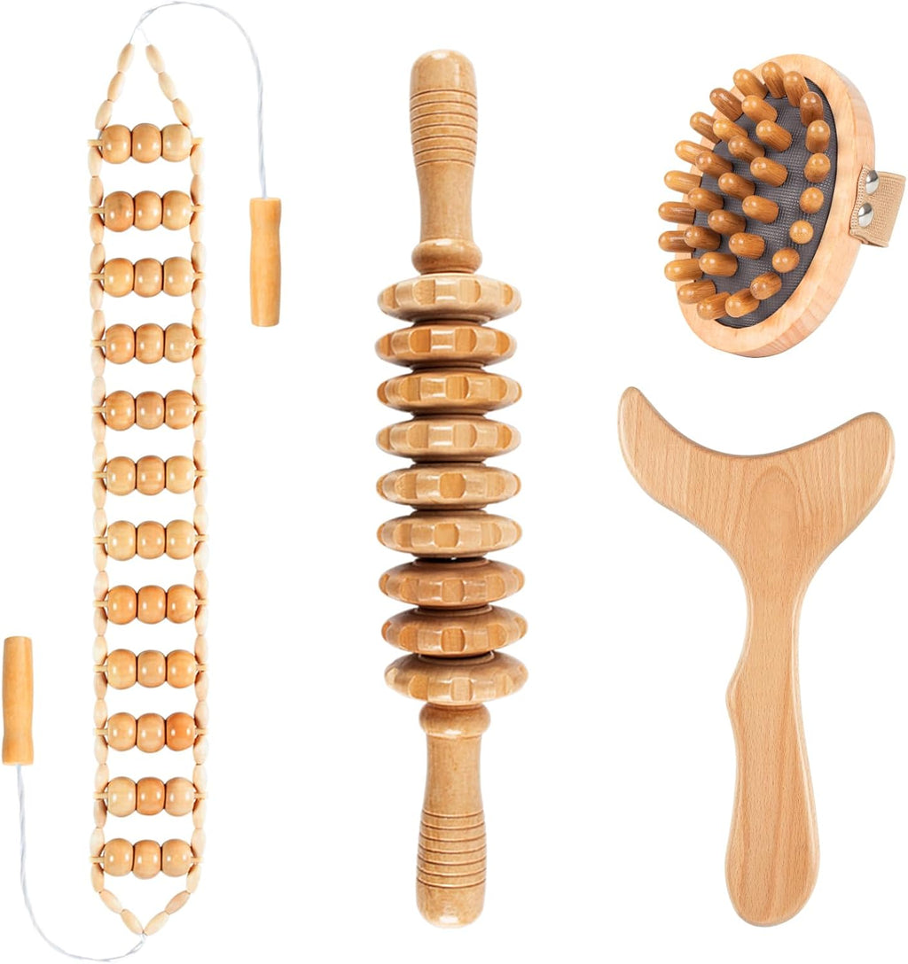 Wood Therapy Massage Tools, 4 in 1 Lymphatic Drainage Massager Body Sculpting Tools, Professional Maderoterapia Kit Cellulite Massager for Body Contouring,Relief Muscle by KintKita