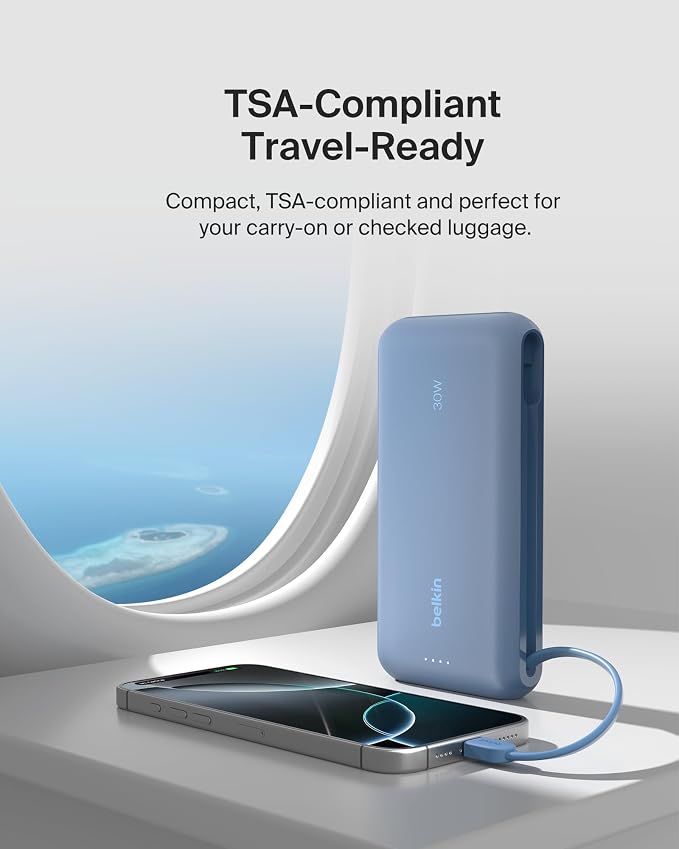 Belkin 20000mAh 30W USB C Power Bank, Portable Charger for iPhone & iPad | Fast Charging, Integrated USB C Cable, Eatra USB C Port, iPhone 17, iPad, Samsung Galaxy S26, Charge 2 Devices - Image 8