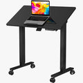 35" Black Glass Standing Desk, 90° Tilt Drafting Table on Wheels | Electric Height Adjustable Foldable One-piece Art Rising Desk, Small Mobile Sit Stand Laptop Cart with 4 Lockable Casters by LiftSync