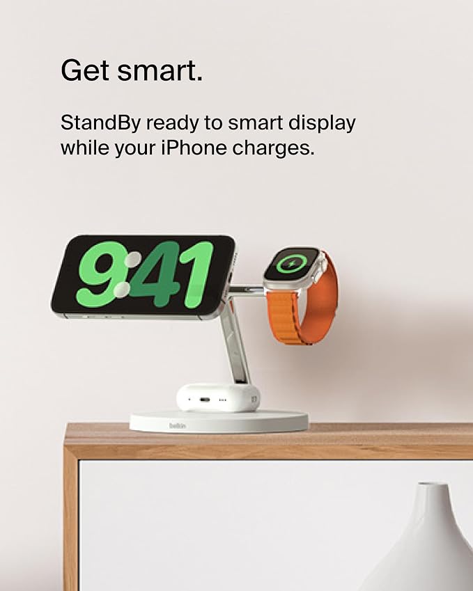Belkin MagSafe 3 in 1 Wireless Charging Stand, 2nd Gen, 33% Faster | Apple Watch, iPhone 16/15/14, AirPods compatible, multi-device charging station, faster charging, Magnetic - Image 9