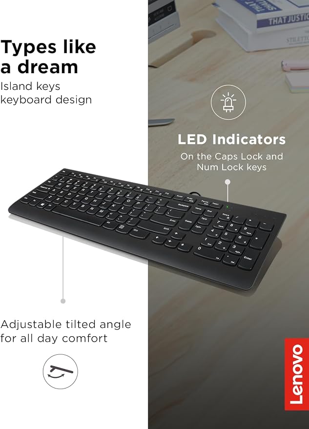 Lenovo 300 USB Keyboard, Wired, Adjustable Tilt, Ergonomic, Windows 7/8/10, GX30M39655, Black | Full-size office typing with wired USB connection and 1 year warranty - Image 4