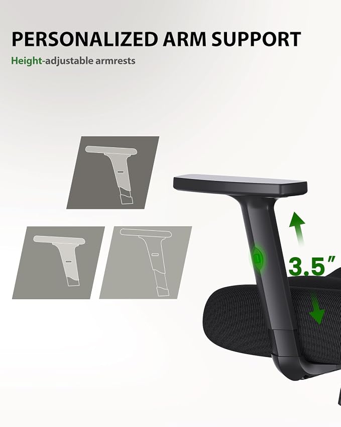 Marsail Ergonomic Office Chair Ergonomic Gaming Chair with Lumbar Support, 2D Headrest, Adjustable Armrests, Contoured Seat Cushion, Computer Desk Chair with Wheels for Home and Office, Pack of 3 - Image 7