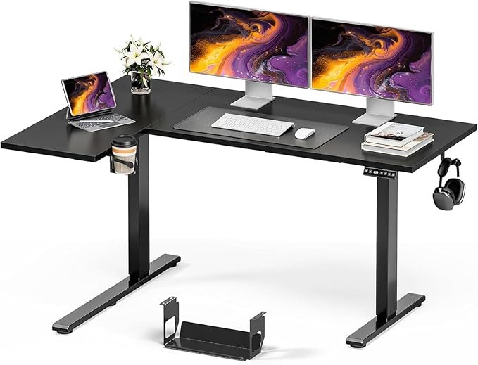 Muvai L Shaped Standing Desk with Cable Management Tray, 71 Inch Height Adjustable Electric Standing Corner Desk, Sit Stand Up Table for Home Office with Reversible Splice Board,Black by Unknown